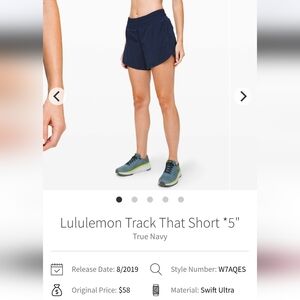 Lululemon Track That Short 5" True Navy Size 8